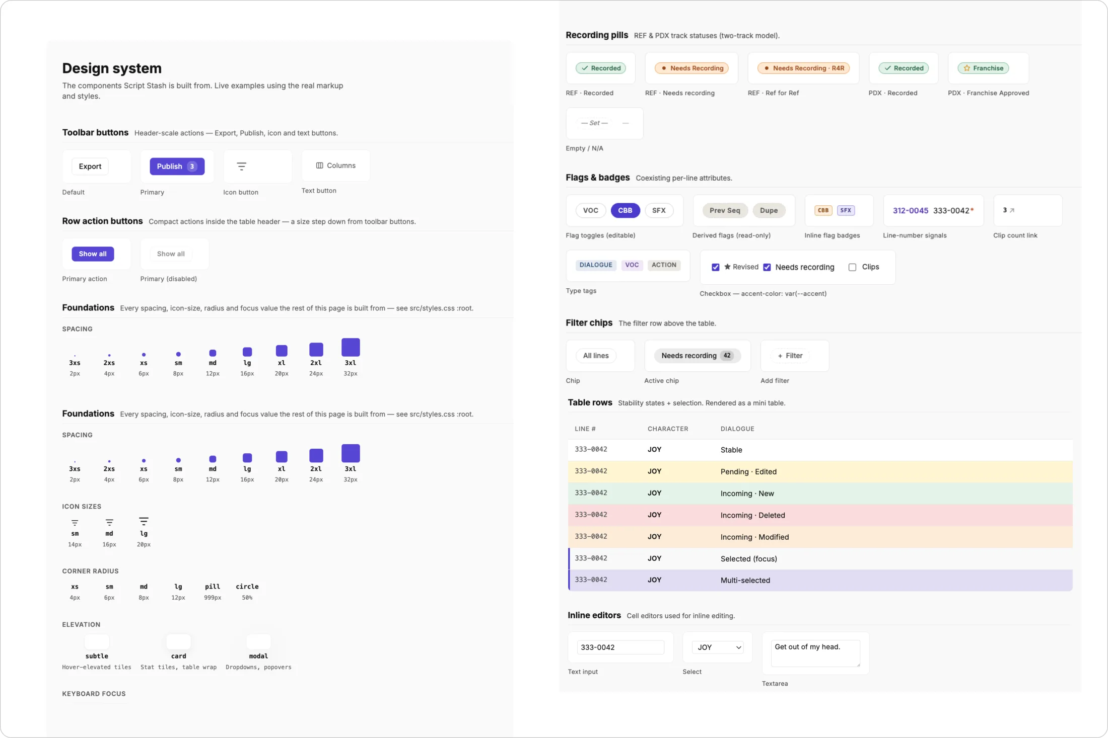 Script Stash design system